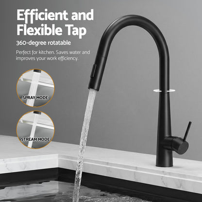 Cefito Stainless Steel Sink 81x45CM With Pull Out Mixer Tap Kitchen Basin Single Bowl Black