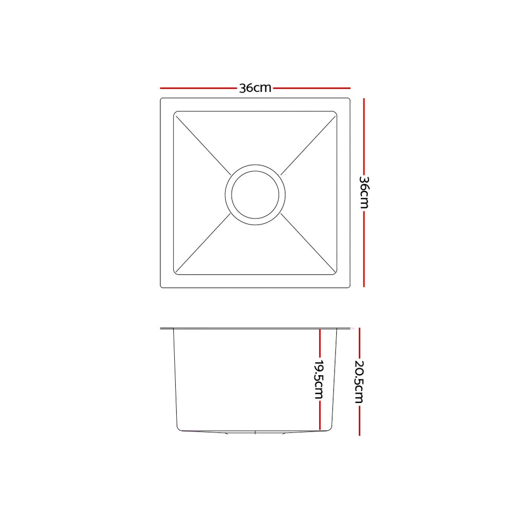 Cefito Kitchen Sink 36X36CM Stainless Steel Nano Basin Single Bowl Silver
