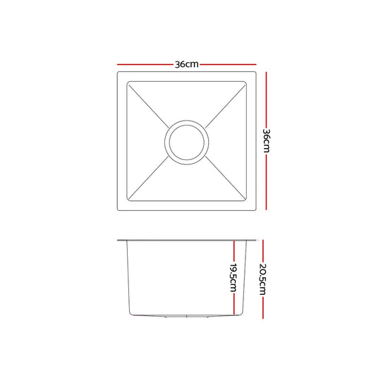 Cefito Kitchen Sink 36X36CM Stainless Steel Nano Basin Single Bowl Silver