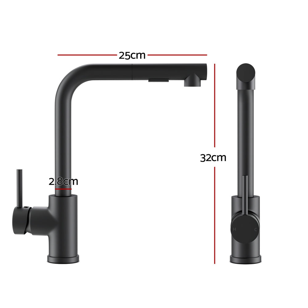 Cefito Kitchen Mixer Tap Pull Out Round 2 Mode Sink Basin Faucet Swivel WELS Black