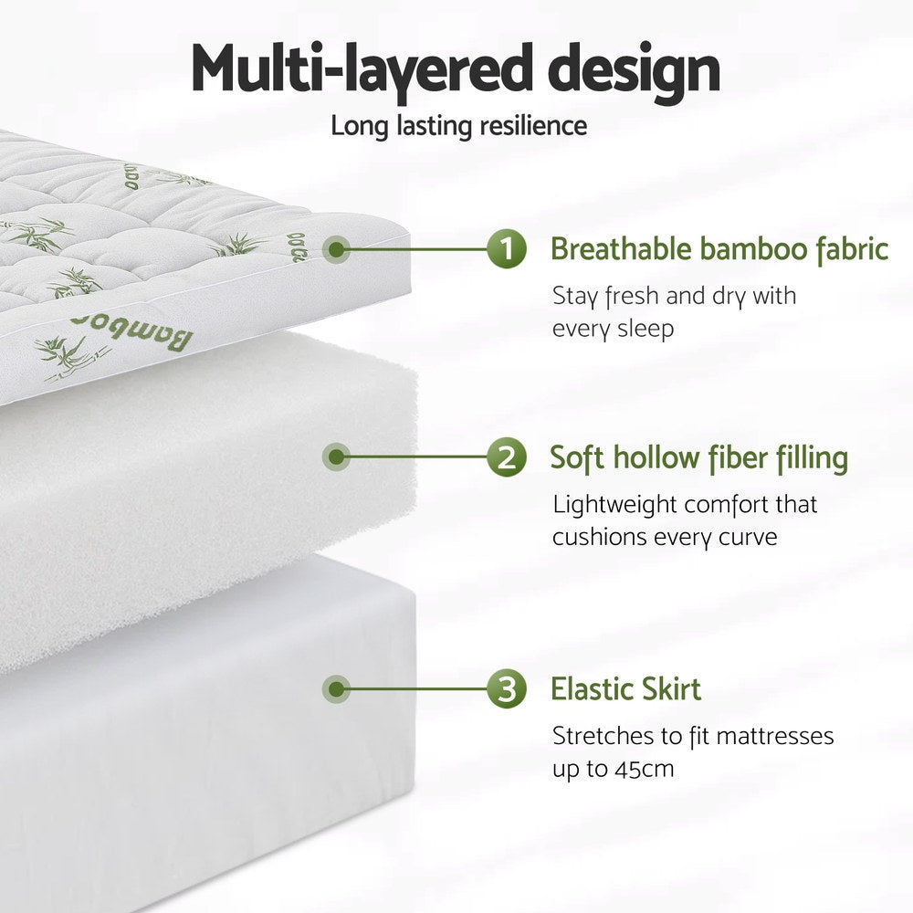 Giselle Mattress Topper 11cm Pillowtop toppers Bamboo Queen
