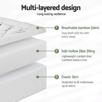 Giselle Bedding 5cm Pillowtop Mattress Topper 1000GSM Thick Soft Bamboo Cooling Pad for Back Pain Relief & Guest Bed, Washable Overfilled Cover with 45cm Deep Pocket Double
