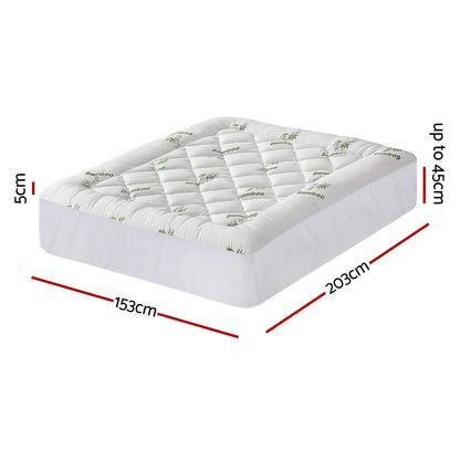 Giselle Bedding 5cm Pillowtop Mattress Topper 1000GSM Thick Soft Bamboo Cooling Pad for Back Pain Relief & Guest Bed, Washable Overfilled Cover with 45cm Deep Pocket Queen