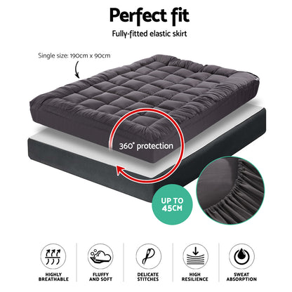 Giselle Bedding Mattress Topper Pillowtop Bamboo Charcoal Single