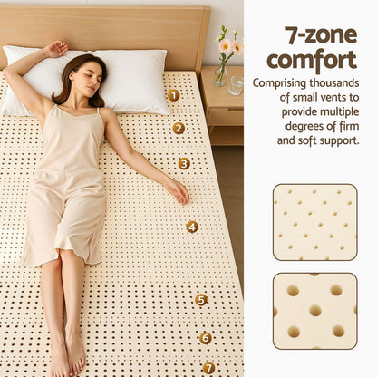 Giselle Bedding Latex Mattress Topper, 7.5cm Thick 7-Zone Pressure Relief Bed Pad with Washable Cover, Cooling Breathable Mat for Side Sleepers & Back Pain, Beige King