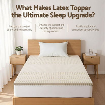 Giselle Bedding Latex Mattress Topper, 5cm Thick Cooling Bed Pad for Side Sleepers Pain Relief, 7 Zone Foldable Mat with Washable Cover for Guest Room Bedroom King Single