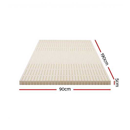Giselle Bedding Latex Mattress Topper, 5cm Thick Cooling Bed Pad for Side Sleepers Pain Relief, 7 Zone Foldable Mat with Washable Cover for Guest Room Bedroom Single