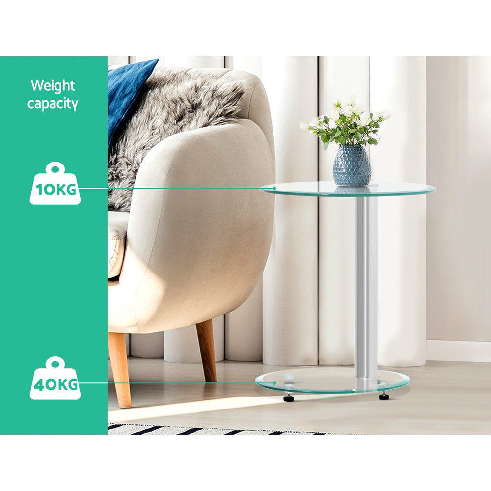 Artiss Coffee Table Round Tempered Glass Side End Beside Tables Cafe 45cm