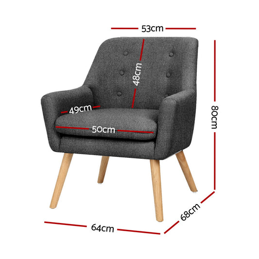 Artiss 2X Armchair Lounge Chair Accent Tub Chair Charcoal ANNE