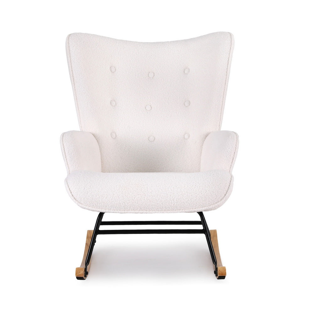 Artiss Rocking Armchair Nursing Chair Boucle Fabric White