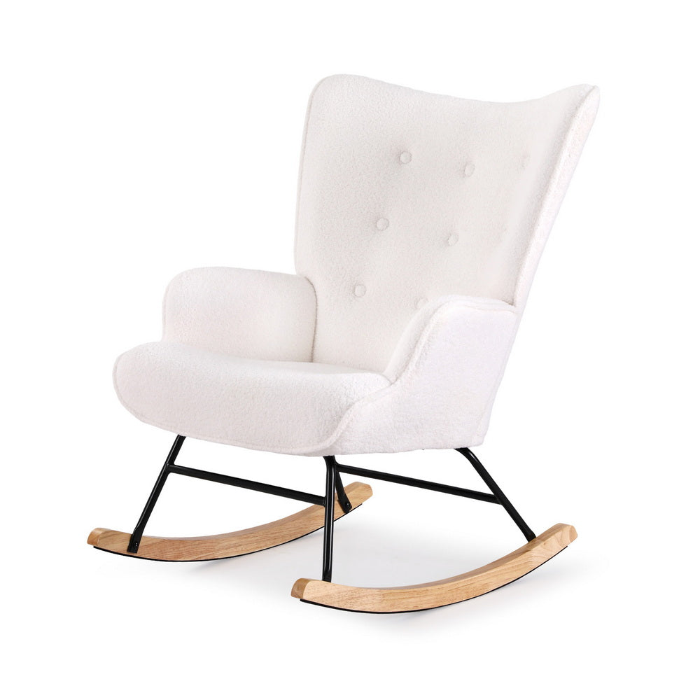 Artiss Rocking Armchair Nursing Chair Boucle Fabric White