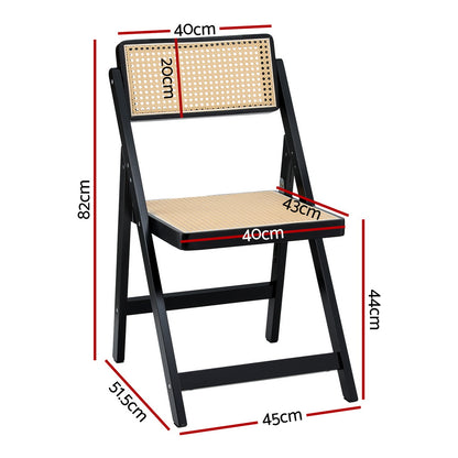 Artiss 2x Dining Chairs Wooden Rattan Foldable Black
