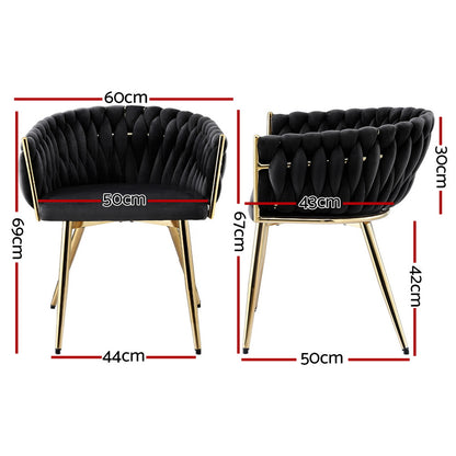 1 Set of 2 Artiss Dining Chairs Velvet Armchair Black