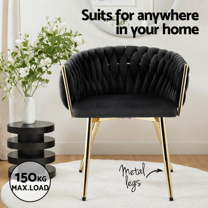 1 Set of 2 Artiss Dining Chairs Velvet Armchair Black