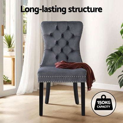 1 Set of 4 Artiss Dining Chairs Grey Velvet
