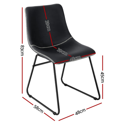 Artiss 2x Dining Chairs Retro PU Leather Kitchen Lounge Cafe Accent Chair Black