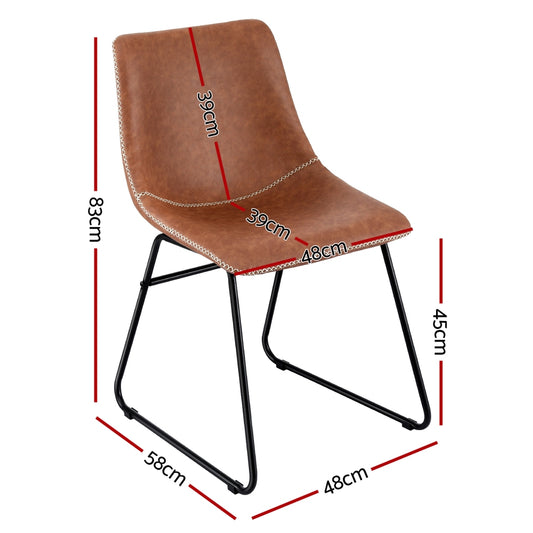 Artiss 4x Dining Chairs Retro PU Leather Kitchen Lounge Cafe Accent Chair Brown