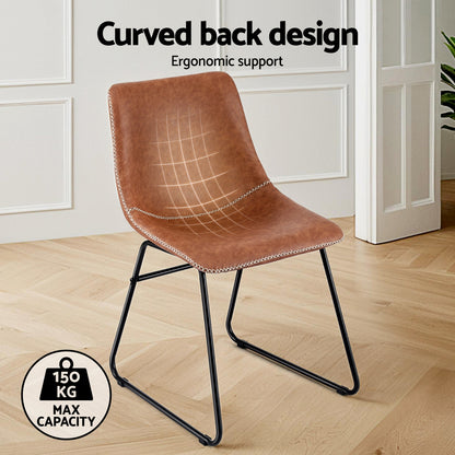 Artiss 4x Dining Chairs Retro PU Leather Kitchen Lounge Cafe Accent Chair Brown