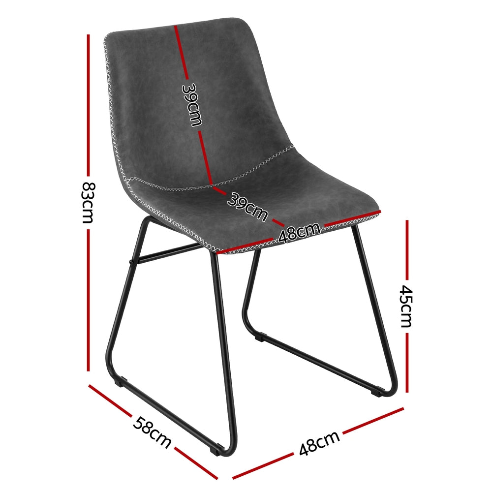 Artiss 2x Dining Chairs Retro PU Leather Kitchen Lounge Cafe Accent Chair Grey