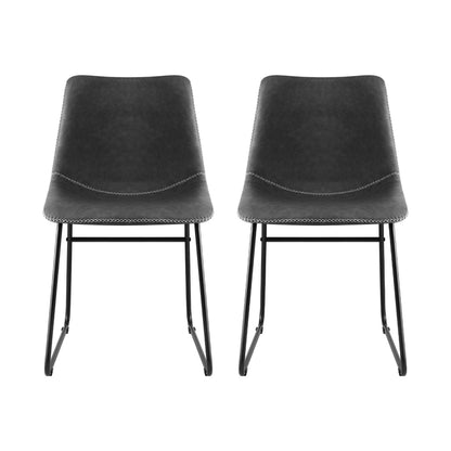Artiss 2x Dining Chairs Retro PU Leather Kitchen Lounge Cafe Accent Chair Grey