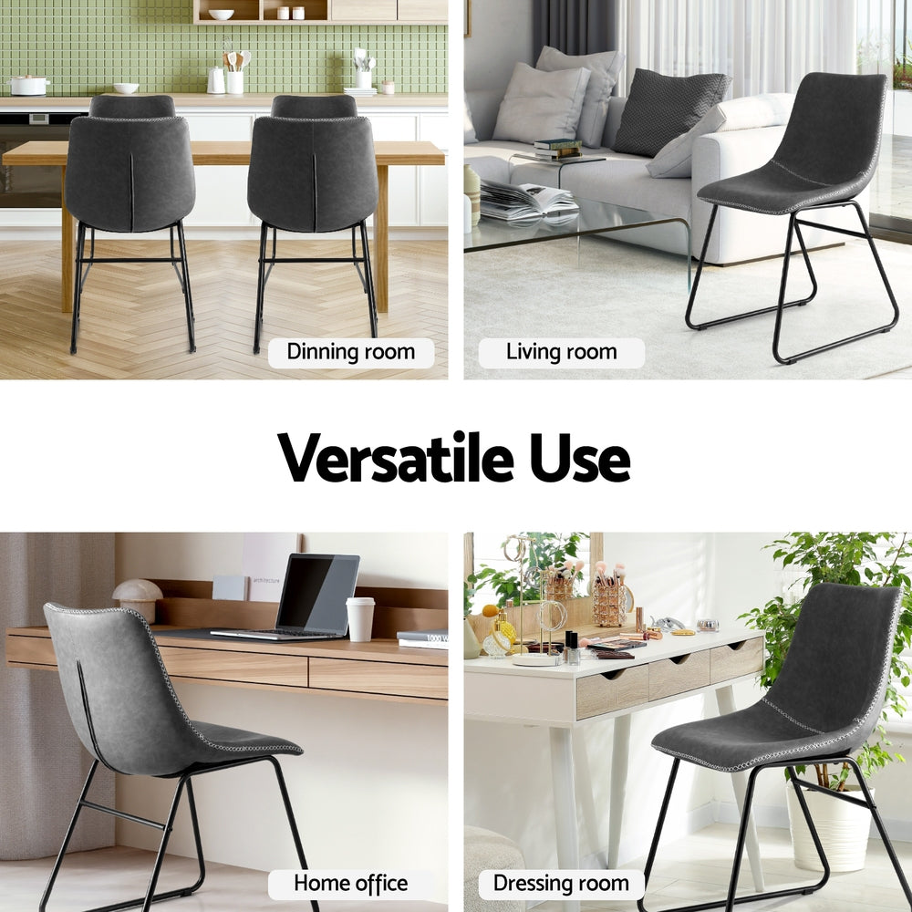 Artiss 4x Dining Chairs Retro PU Leather Kitchen Lounge Cafe Accent Chair Grey