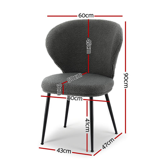 Artiss 4x Dining Chairs Sherpa Boucle Wing Back Grey