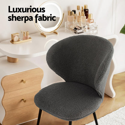 Artiss 4x Dining Chairs Sherpa Boucle Wing Back Grey