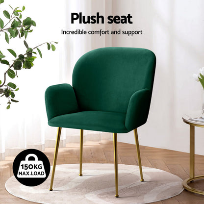 Artiss Dining Chairs Set of 4 Velvet Armchair Green