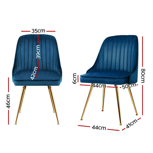 Artiss Dining Chairs Set of 4 Velvet Channel Tufted Blue