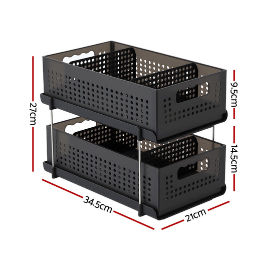 Artiss Under Sink Organizer 2 Tier Pull Out Drawer with Removable Baskets & Divider