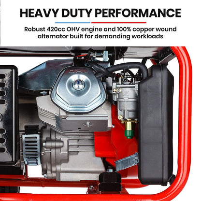 GENPOWER Portable Petrol Generator 8.4kW Max 6kW Rated Single Phase 18HP 420cc 4-Stroke Engine