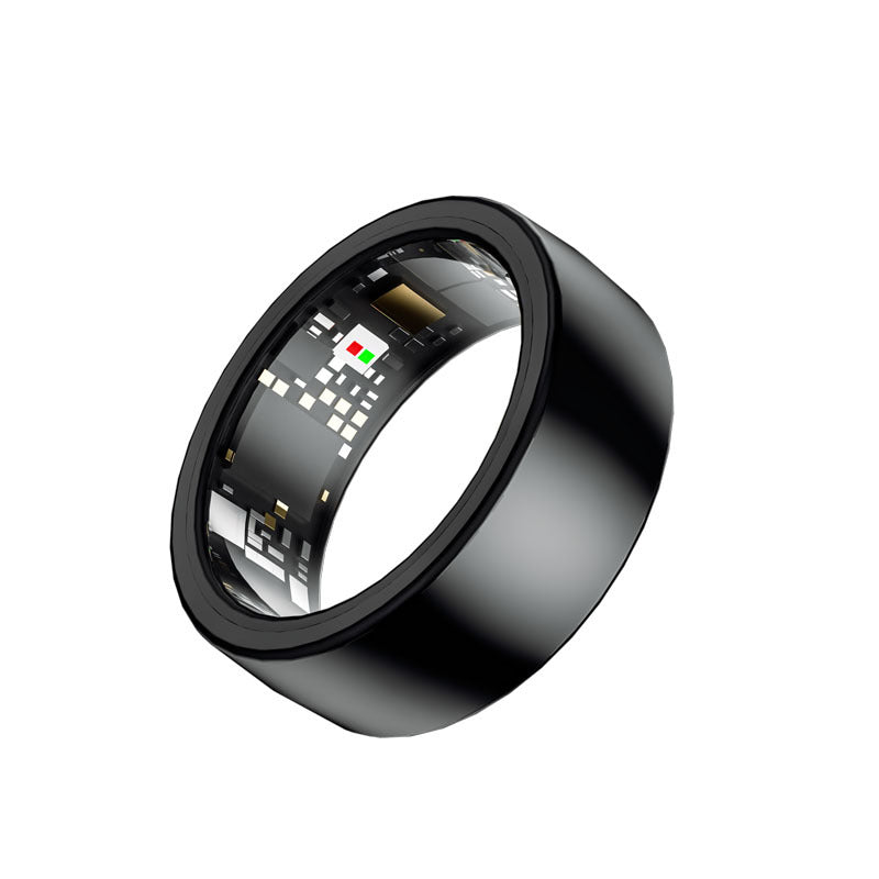 Black Round 0.74inch Smart Ring with Heart Rate and Sleep Tracking - IP68 Waterproof Fitness Tracker with Step Counter