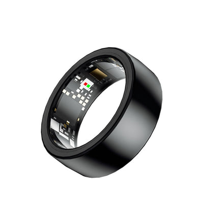Black Round 0.74inch Smart Ring with Heart Rate and Sleep Tracking - IP68 Waterproof Fitness Tracker with Step Counter