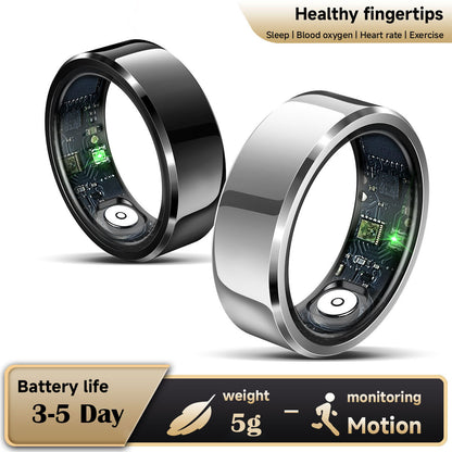 Black Round 0.74inch Smart Ring with Heart Rate and Sleep Tracking - IP68 Waterproof Fitness Tracker with Step Counter