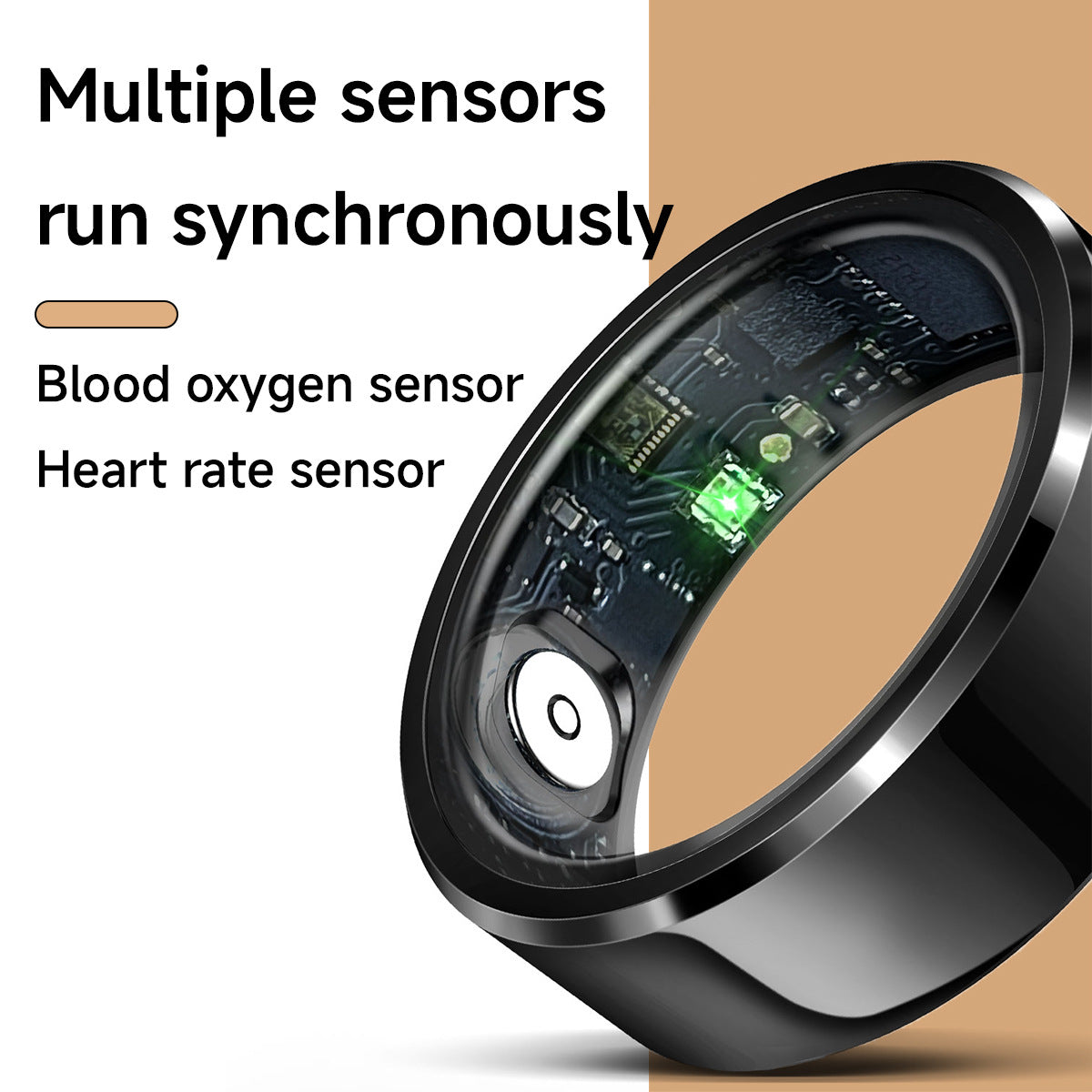 Black Round 0.74inch Smart Ring with Heart Rate and Sleep Tracking - IP68 Waterproof Fitness Tracker with Step Counter