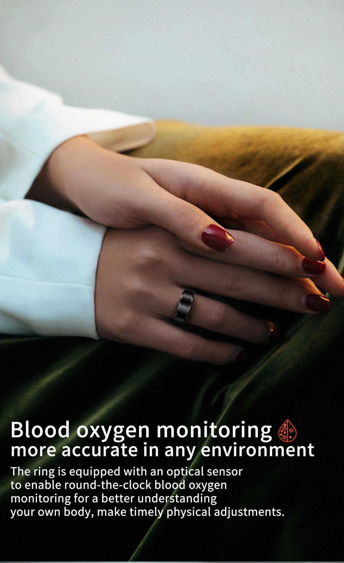 Black Round 0.74inch Smart Ring with Heart Rate and Sleep Tracking - IP68 Waterproof Fitness Tracker with Step Counter