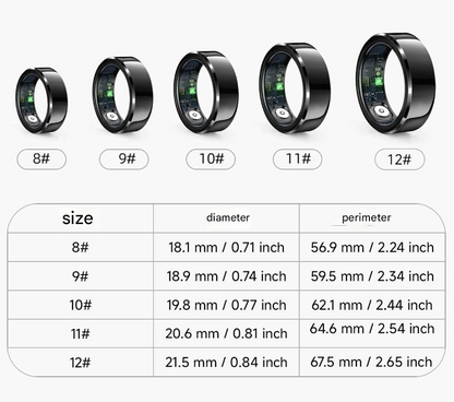 Silver Round 0.74inch Smart Ring with Heart Rate and Sleep Tracking - IP68 Waterproof Fitness Tracker with Step Counter