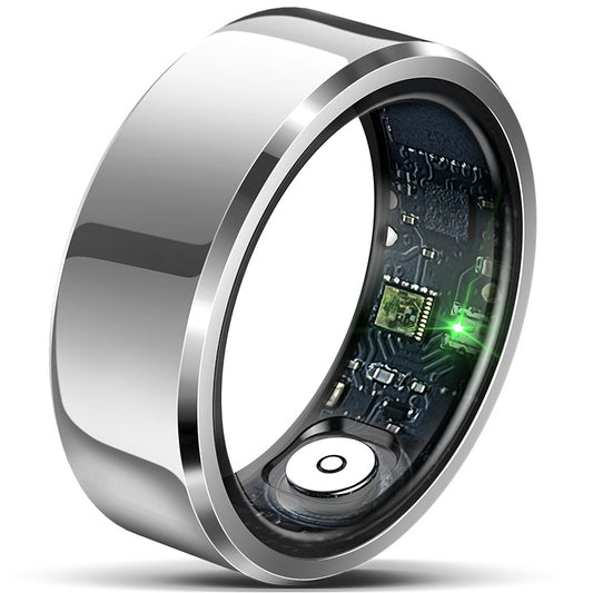 Silver Round 0.81inch Smart Ring with Heart Rate and Sleep Tracking - IP68 Waterproof Fitness Tracker with Step Counter