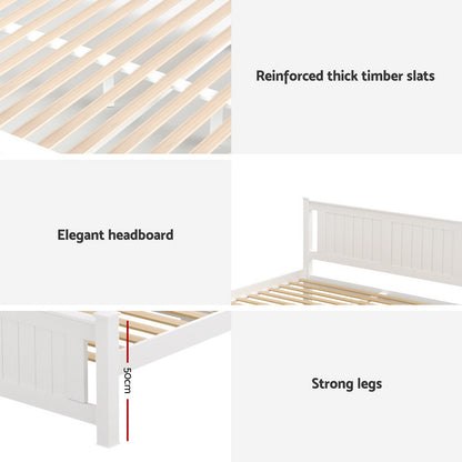 Artiss Bed Frame Double Size Wooden Platform with 2 Storage Drawers White RIO