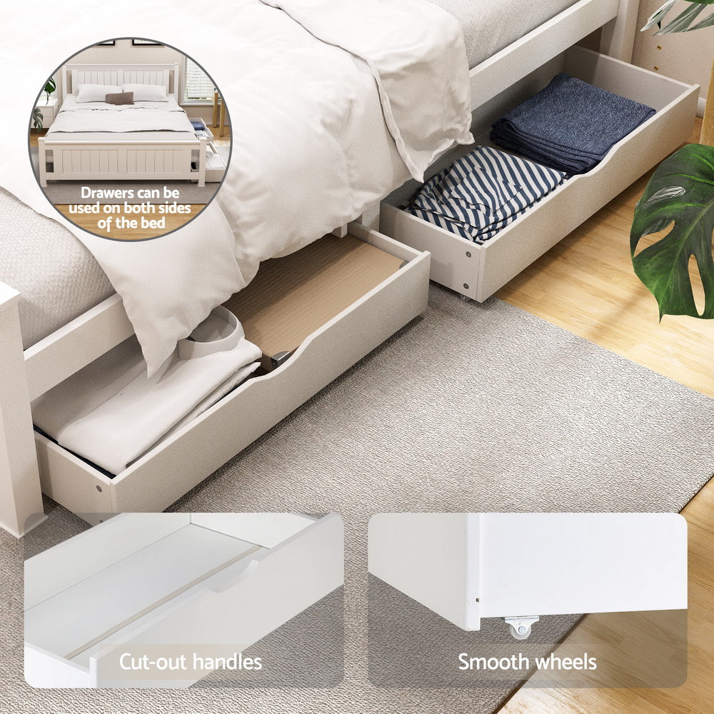 Artiss Bed Frame Queen Size Wooden Platform with 2 Storage Drawers White RIO