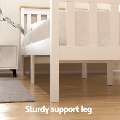 Artiss Bed Frame Single Size Wooden Platform with 2 Storage Drawers White PONY