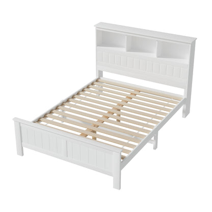 Artiss Bed Frame Double Size Wooden with 3 Shelves Bed Head White