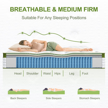 BedStory King 30cm Hybrid Mattress Cooling Gel Memory Foam 5 Zone Pocket Spring Bed Temperature Regulating