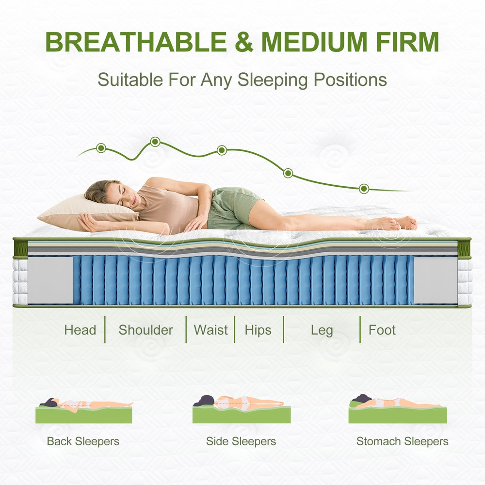BedStory King Single 30cm Hybrid Mattress Cooling Gel Memory Foam 5 Zone Pocket Spring Bed Temperature Regulating