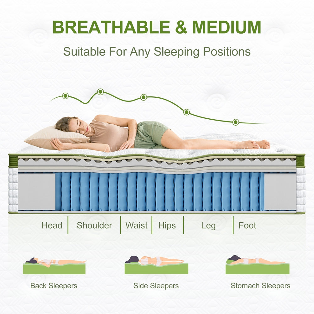 BedStory 34cm King Single Latex Hybrid Mattress Medium Firm - 5 Zone Pocket Spring Bed for Pressure Relief Motion Isolation